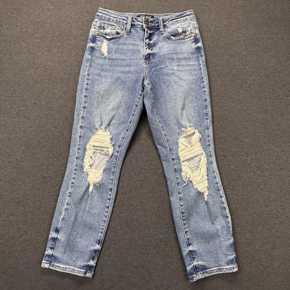 Judy‎ Blue Jeans Womens 5/27 28x27 Blue Distressed Boyfriend High Rise Stretch
